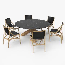 3D model Cassina Dining Table Chair Set Oak Marble